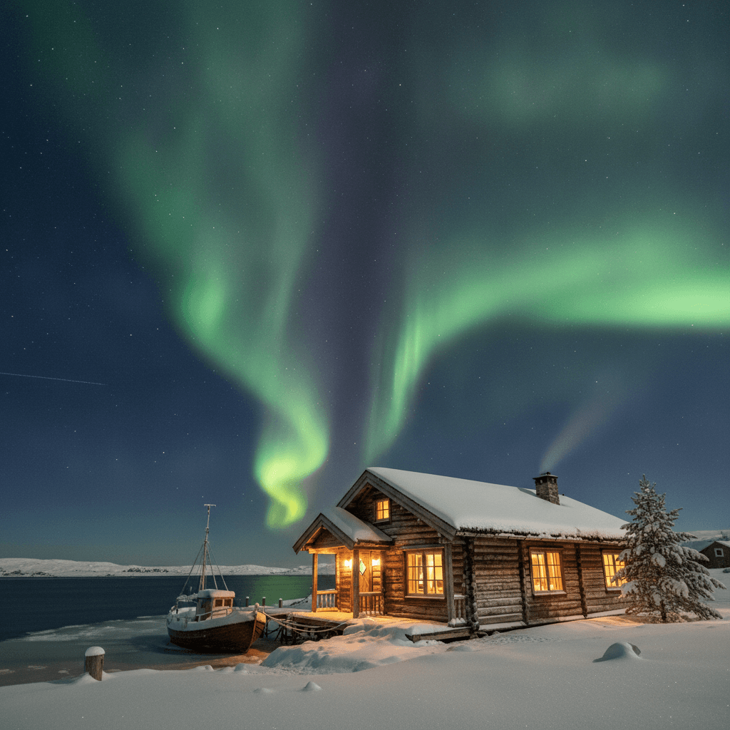 Lodge con aurora boreale